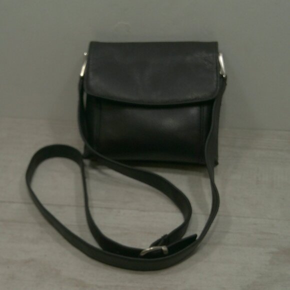 St. John's Bay Vintage Minimalist Black Leather crossbody Silver Toned Hardware - Picture 7 of 11